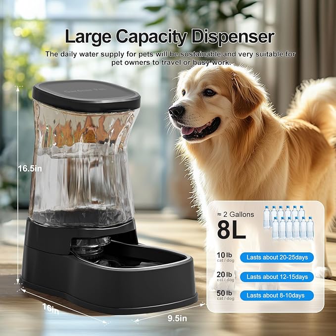 Gardner Pet Automatic Dog Water Dispenser Gravity Stainless Steel Water Waterer Feeder, Large Capacity Water Feeding Bowls for Medium & Large-Sized Dogs Cats Other Pets -(2.1 Gallon) - Image 2