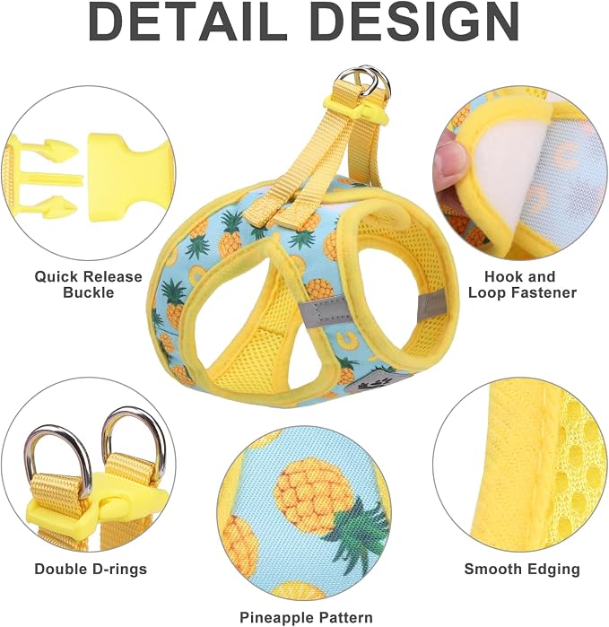Small Dog Harness and Leash Set - Cute Puppy Harness Leash Dog Collar with AirTag Holder Silicone Case, Soft Padded Step in Pet Vest Reflective for Outdoor Walking, Pineapple M - Image 2