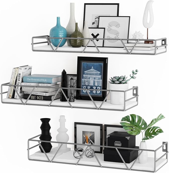 Floating Shelves Set of 3, Wood Wall Shelf, Farmhouse Shelf for Bedroom | Wall Mounted Floating Shelf for Living Room, Bedroom, Bathroom, Kitchen, Office by Amoot