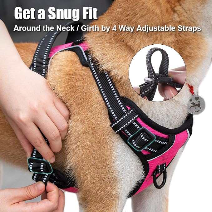 PoyPet No Pull Dog Harness Small, Reflective Vest with Front Clip & Handle | Easy On/Off, No Choke, Adjustable, 2 Leash D-rings, Soft Padded, Breathable, Oxford, for Walking Training, S, Pink - Image 4