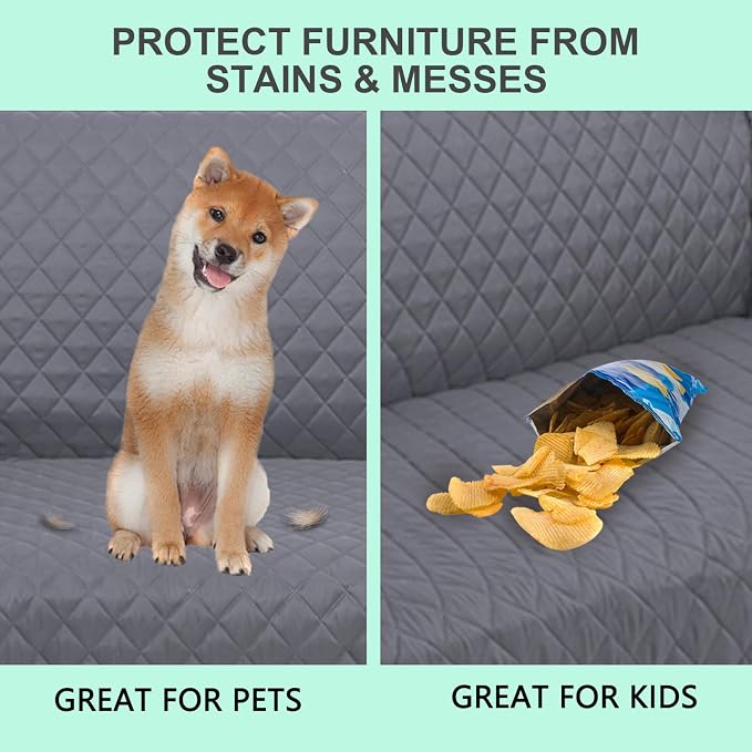 Reversible Loveseat Couch Sofa Covers, 2-Seater, Dark Grey | Loveseat Covers for Dogs Water Repellent, Friendly Furniture Protector with Elastic Straps for Living Room - Image 4