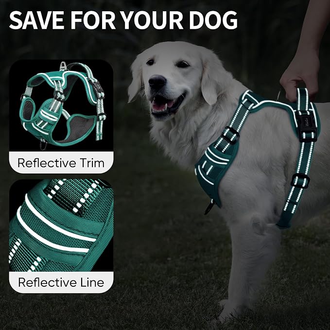 HEELE Dog Harness for Large Dogs No Pull Dog Vest Harness for Large Dog with Soft Padded Handle Reflective for Outdoor Training, Grass Green, XL | Front Clip for Large Dog Harness, 2 Metal Rings with Handle, Adjustable, Soft Breathable Padded Pet Vest ... - Image 3