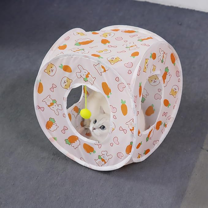 Andiker Cat Tent, 3 Holes Safe and Strong Cute Cats Tunnel Collapsible Easy to Carry Cat House for Indoor Cats Kittens Hiding Playing Training Sleeping (Square Carrot) - Image 5