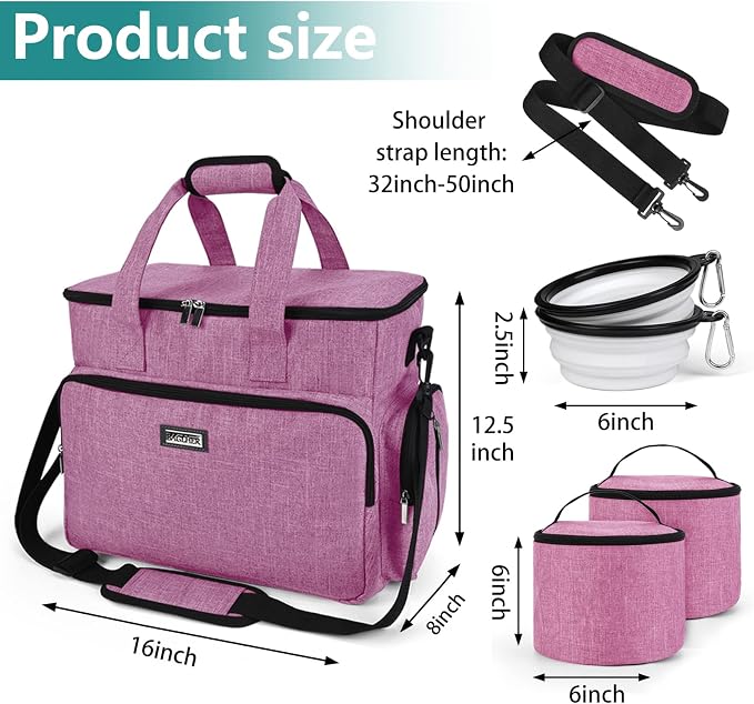 BAGLHER Dog Travel Bag, Pet Travel Bag (ALL Pet Travel Supplies), With 2 Pet Food Containers and 2 Collapsible Silicone Bowls; Essential Kits for Pet Travel Pink - Image 3