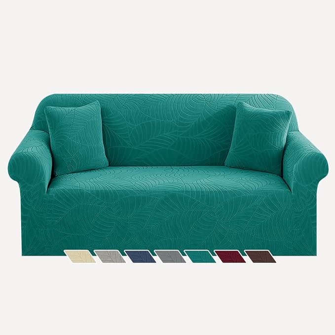 YEMYHOM Couch Cover Latest Jacquard Design High Stretch Sofa Covers for 2 Cushion Couch, Pet Dog Cat Proof Loveseat Slipcover Non Slip Elastic Furniture Protector (Medium, Begonia Leaf Blackish Green) by YEMYHOM