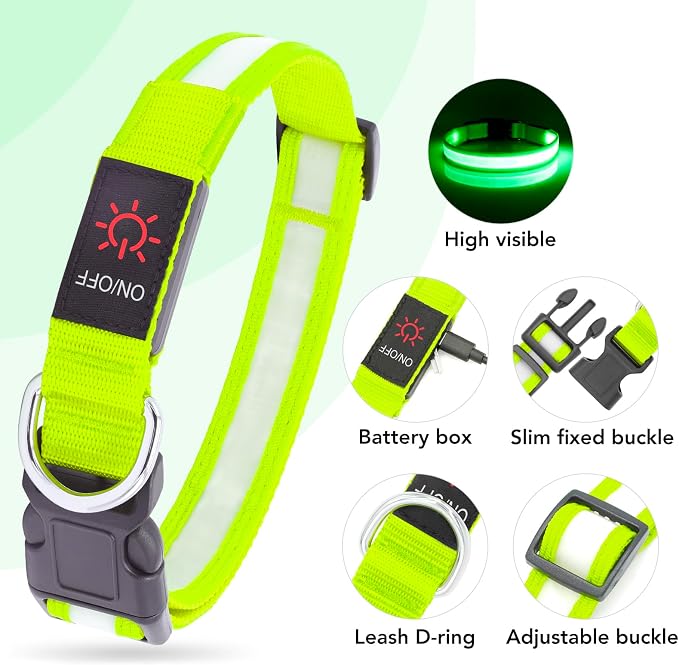 Vizpet LED Dog Collar, Light Up Dog Collar Adjustable USB Rechargeable Super Bright Safety Light Glowing Collars for Dogs(X-Large,Green) - Image 4
