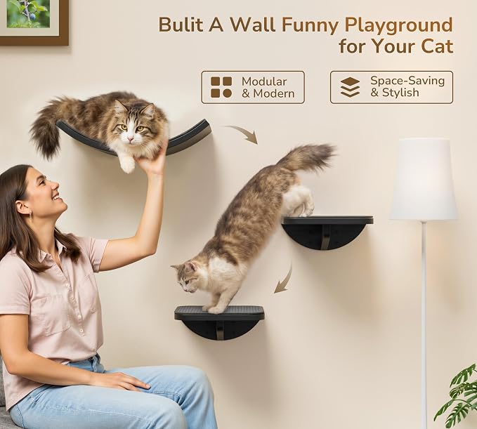 Wall Mounted Curved Cat Hammock with Grey Sisal Pad – Scratch-Friendly Cat Nest Perch for Wall – Large Floating Bed for Indoor Cats - Image 4