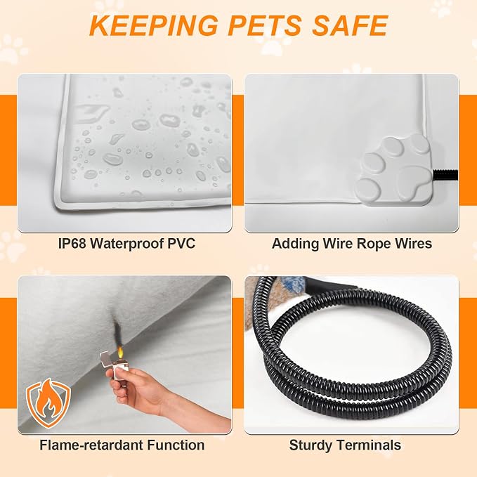 Dog Heating Pad 32×20 in for Dogs, Intelligent Temperature Control Switch with Normally Open On Function,Whelping Box with Reinforced Electric Wire Rope, Plush Fabric Cotton Cover-Apricot - Image 7