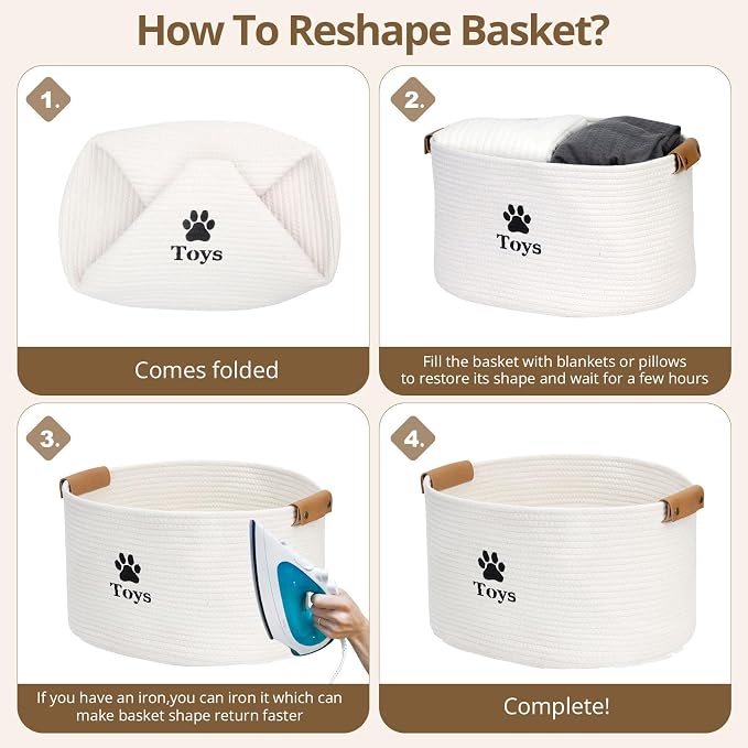 Dog Toy Basket Large, Quality Cotton Rope Dog Toy Bin (18x13x10’’) | Cute Paw Print Large Basket for Dog Toys, Portable Toy Storage Organizer with Handles for Pet Supplies, Toys & Accessories - Image 5