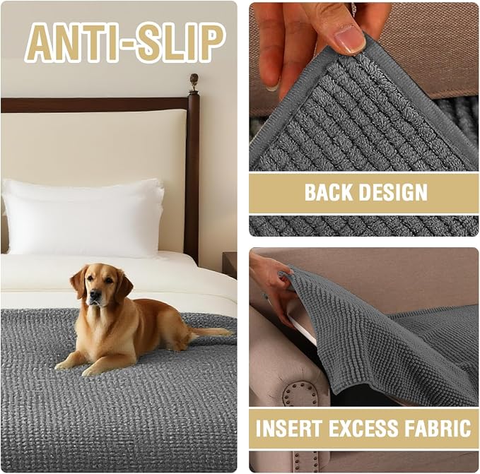H.VERSAILTEX Plush Chenille Couch Cover for Dogs Pets Blanket for Bed Anti-Slip Soft and Durable Furniture Protector for Small Medium Large Cats Washable (52" x 82", Grey) - Image 5