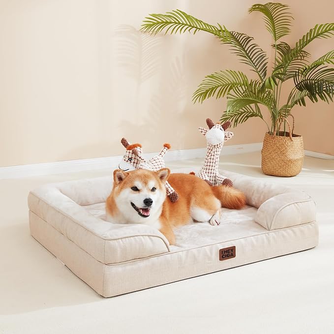 EHEYCIGA Orthopedic Dog Bed for Large Dogs, Waterproof Memory Foam, Non-Slip Bottom, Beige, 35"L x 22"W x 6.5"Th | Non-Slip Bottom and Egg-Crate Memory Foam Dog Couch Bed with Washable Removable Cover, Beige - Image 8