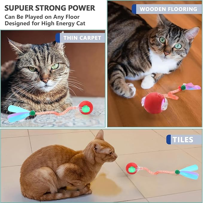Speed 2.0 Tail Interactive Cat Toys for Indoor Cats, Moving Cat Toy | Chirping & Motion Activate Cat Toy, Smart Kitten Toys Rolling Ball Moving Ball, Electric Dog Cat Ball for Enrichment Exercise - Image 2