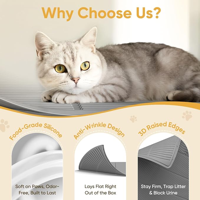 TRZZ XXL Cat Litter Mat, Large Silicone Waterproof Mat, Khaki | Non-Slip, Easy to Clean, Cat Litter Trapping Mat, Kitty Litter Catcher, Scatter Control, for Floor - Image 4