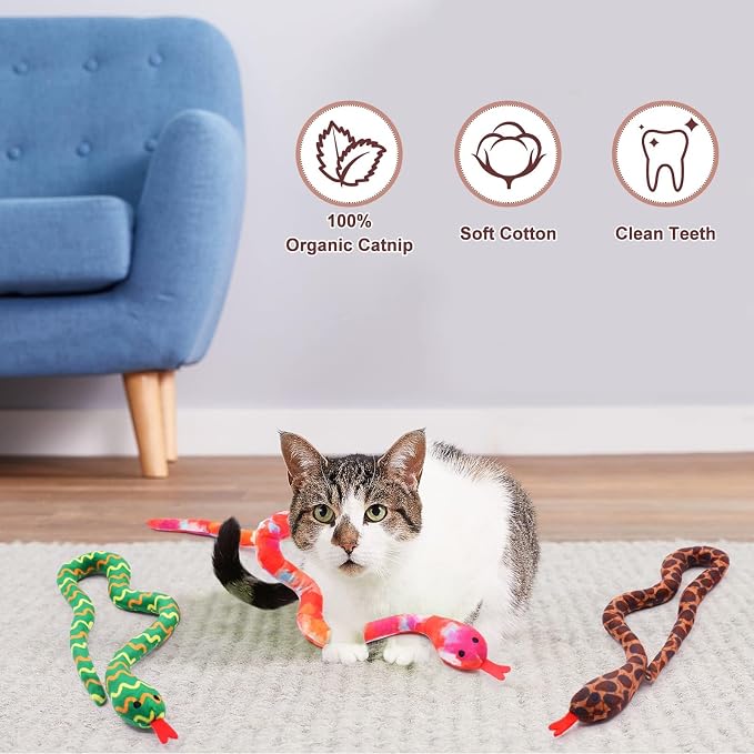 CiyvoLyeen Plush Snake Catnip Toys for Indoor Cats 3 Pack | Interactive Snake Cat Chew Kicker Toys, Boredom Relief, Soft Durable Plush with Catnip, Funny Gift for Cat Lovers & Kitten - Image 2