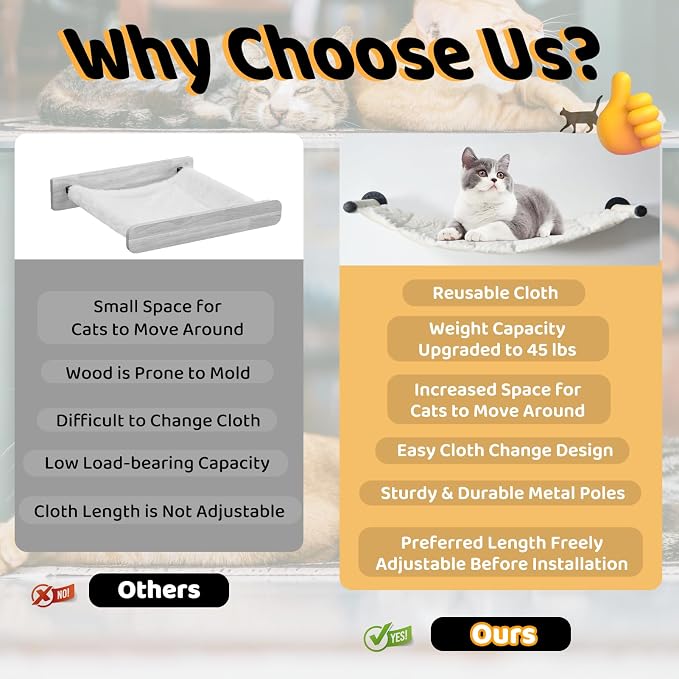Cat Hammock Wall Mounted, Wall Mounted Cat Shelves, 35.43 x 12.99 in | Soft & Warm Fabric, Washable Replacement Cloth Wall Mounted Cat Shelves, For Large cats, For Playing, Climbing and Resting - Image 6