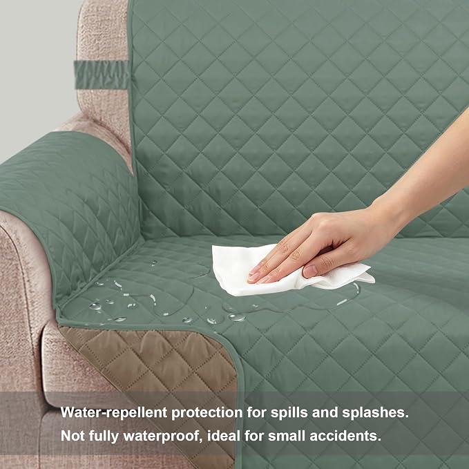 Reversible Loveseat Couch Sofa Covers, 2-Seater,Greyish Green | Loveseat Covers for Dogs Water Repellent, Friendly Furniture Protector with Elastic Straps for Living Room - Image 3