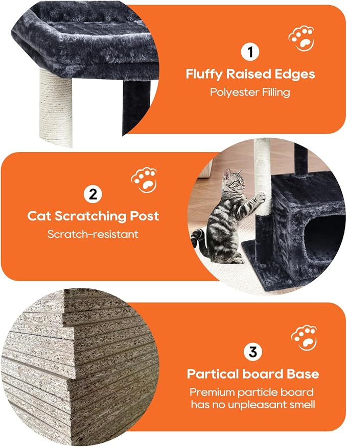 SYANDLVY 27IN Cat Tree for Indoor Cats Large Adult, Modern Activity Tower | Scratching Posts, Condo with Plush Perch, Climbing Stand with Spring Ball for Play, Smoky - Image 5