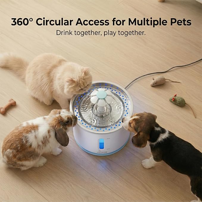 Wonder Creature Cat Water Fountain Stainless Steel Lid 81oz | Quiet Pet Fountain, LED Water Level Window, Multi-Layer Filter, Dishwasher-Safe Stainless Steel Lid for Cats and Dogs - Image 5