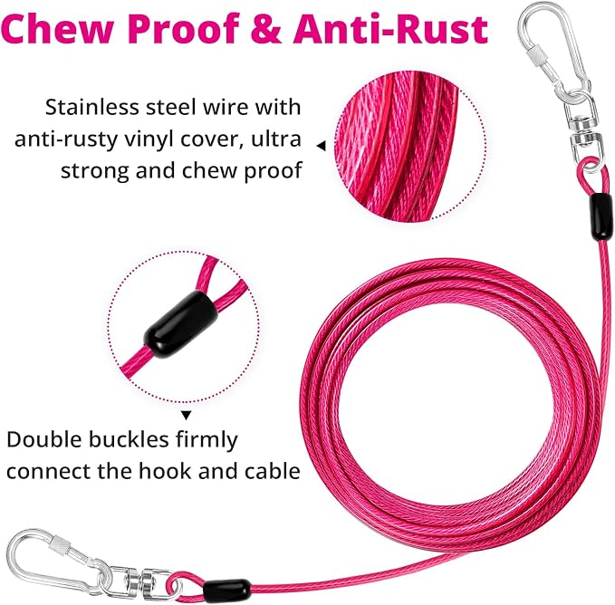 jenico Dog Tie Out Cable: 10 ft Dog Leads for Yard Heavy Duty | Dog Chain Leash for Small Large Dogs Up to 500 lbs - Outdoor Dog Runner Tether for Yard Camping Backyard - Image 4