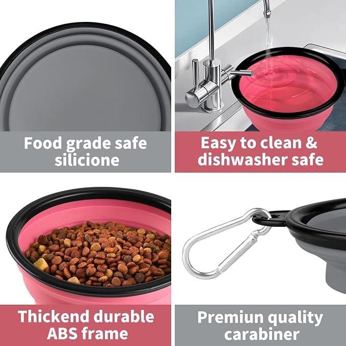 COOYOO Collapsible Dog Bowl,2 Pack Collapsible Dog Water Bowls for Cats Dogs,Portable Pet Feeding Watering Dish for Walking Parking Traveling with 2 Carabiners - Image 4