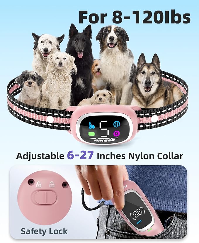 2-in-1 Dog Shock Collar and Bark Collar for Dogs – 3300FT Dog Training Collar with Remote, IP67 Waterproof e Collar with Anti-Bark/Beep/Vibration/Shock Modes for Small Medium Large Dog(8-120Lbs) - Image 6
