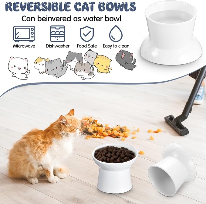4 Pcs Ceramic Raised Cat Bowls, Elevated Tilted Cat Bowl for Food Water, Stress Free, Backflow Prevention, Dishwasher Microwave Safe, Feeder Dish for Indoor Kitten, Small Dogs(White) - Image 4