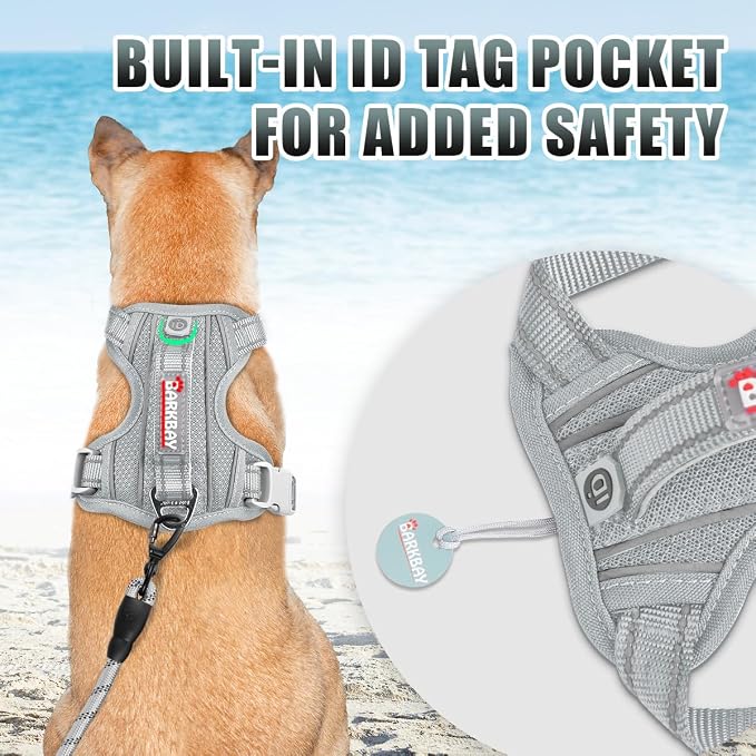 BARKBAY No Pull Dog Harness Large Reflective Dog Harness with Front Clip and Easy Control Handle for Walking Training Running with ID tag Pocket(Grey,M) - Image 2