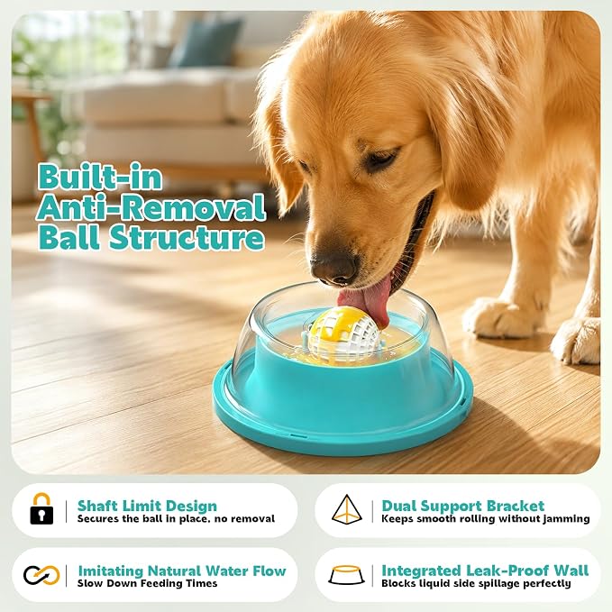 Slow Feeder Dog Licking Bowl, Anti-Removal Ball Liquid Feeding Bowl, No-Spill Leak-Proof & Jam-Free Rolling, Food-Grade Detachable Design, 10oz Capacity for Large Medium Small Dogs and Cats - Image 4