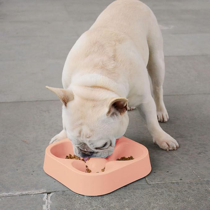 Healthy Slow Feeding Dog Bowl for French Bulldog -Slow Feeder Dog Bowl No Chocking Dog Cat Food Water Bowl with Four-Leaf Clover Pattern (Pink) - Image 4