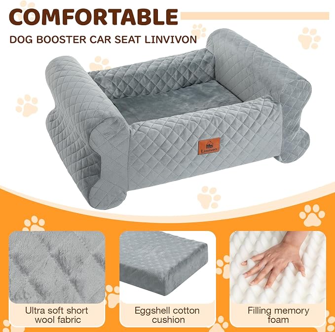 Dog Car Seat for Medium/Large Dogs up to 60LBS Memory Foam Dog Booster Seat | with Thick Cushion, Pet Car Seat for Back with Detachable Washable Cover, Storage Pockets for SUV, Pick Up, Trunk, Grey - Image 7