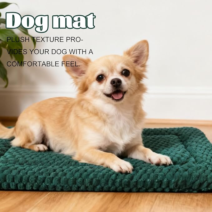 Dog Bed Crate Mat, Soft Durable Washable Anti-Slip Kennel Pad for Dogs & Cats, Reversible (Dark Green, L(35"*23"*1.5")) - Image 2