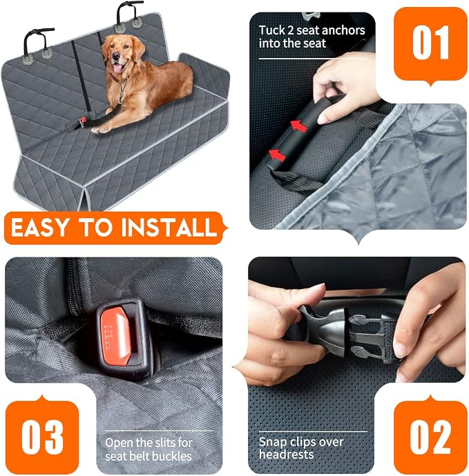 Yuntec Dog Car Cover for Back Seat Pet Car Seat Cover Protector | Waterproof Rear Seat Cover Nonslip Bench Car Seat Cover fits Middle Armrest for Most Cars Trucks SUVs (53” Width) - Gray - Image 4