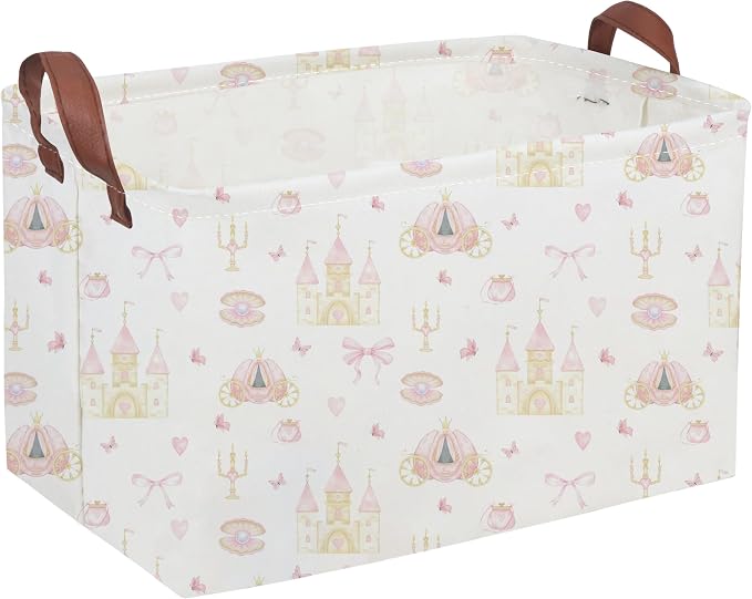 Rectangular Pink girl princess basket,Pink Baskets,Collapsible waterproof storage basket,Books Box,Girl room Decor,Gift Baskets(Pink Princess) by Sanjiaofen