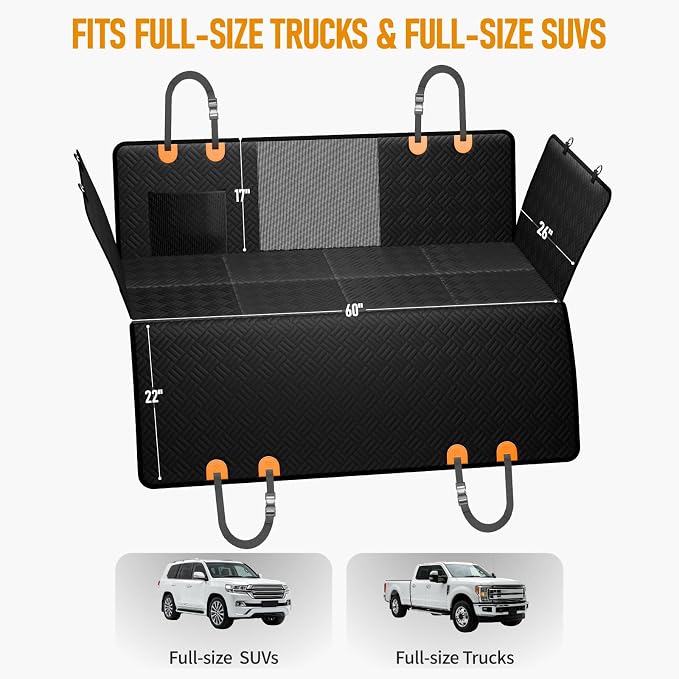 Dog Car Seat Cover for Back Seat, Hard Bottom Back Seat Extender for Dog | Back Seat Pet Cover for Dogs - Supports 400lbs, Waterproof Heavy Duty Scratch Resistant, Dog Hammock for Full-Size Trucks/SUV - Image 3