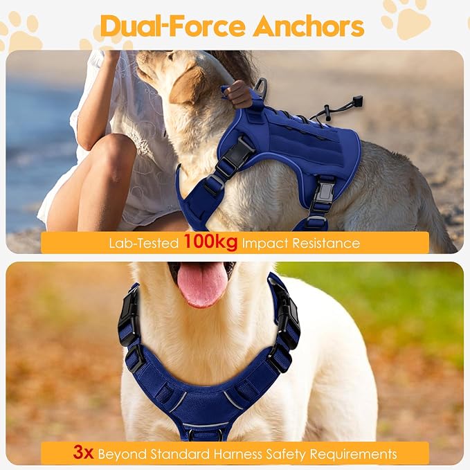 Heavy-Duty Tactical Dog Harness for Large Dogs, No Pull Adjustable Reflective Pet Vest with Molle System, K9 Military-Grade Control for Service Training, Outdoor & 10+ Breeds, Dazzling Blue, XX-Large - Image 4