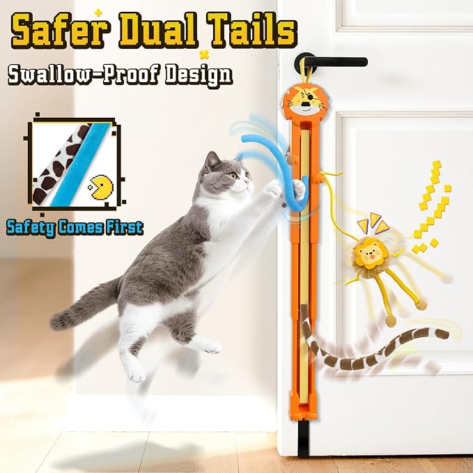 Cat Toys for Indoor Cats, 2 in 1 Door Hanging Cat Toy Interactive Automatic Moving 2 String Tails for Multi-Cat Households, Plush Dangler for Kitten Toys Hide and Seek Motion Activated, 4 Sounds/Off - Image 2