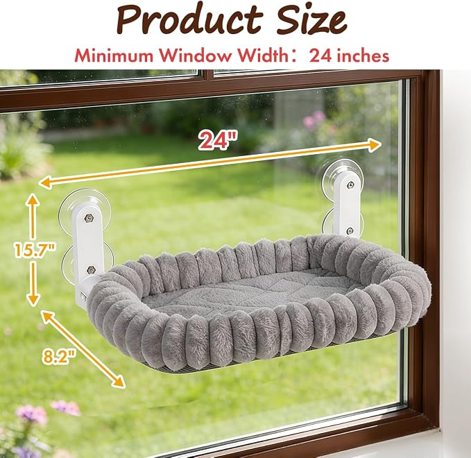 Zoratoo 2PC Cloud-Cuddle Cat Window Perch, Foldable Cat Hammock, M Grey | 2-in-1 Reversible Cover, Removable for Machine Wash, Stable Window Resting Seat with Large Suction Cups for Indoor Cats - Image 2
