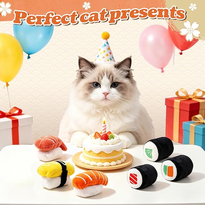 CiyvoLyeen Plush Sushi Catnip Toys for Indoor Cats 6 Pack | Sushi Cat Chew Toys, Boredom Relief, Interactive Play, Soft Durable Plush with Catnip, Funny Gift for Cat Lovers & Kitten - Image 6