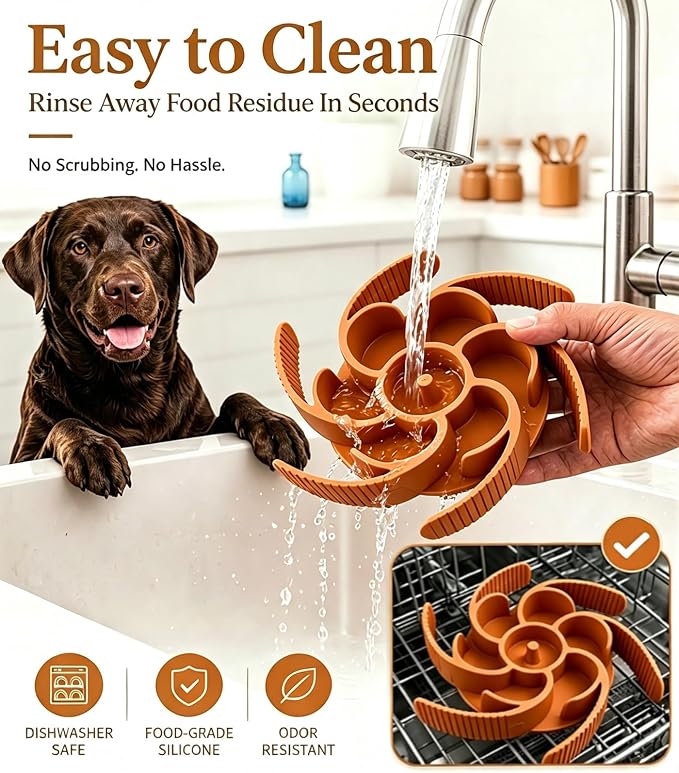 Slow Feeder Dog Bowls Insert Cuttable to fit 4.4"-7.5" Bowl Orange | Strong suction cups fit snugly,reduce fast eating,Food-grade silicone, dishwasher safe, for dogs and cats,daily mealtimes - Image 6