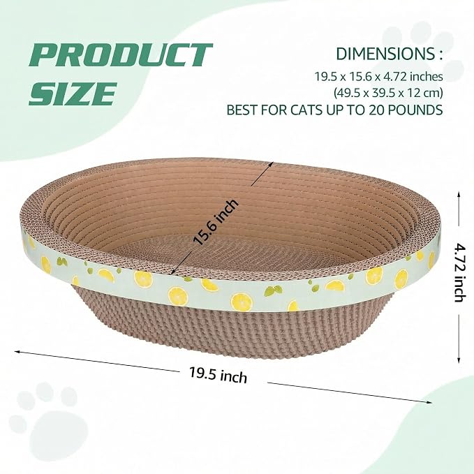 Oval Large Cat Scratcher Cardboard Bed Lounger Couch, Cat Scratching Board Lounge Box Durable, Corrugated Cat Scratch Pad for Indoor Cats Furniture Protector 19.5" × 15.6" × 4.7" - Image 5