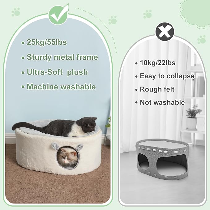 Sunhoo Elevated Cat Beds for Indoor Cats Enclosed House Hideaway Raised Kitty Hammock Large with Washable Cover Kitten Cave Pet Hut Puppy Condo Cubby Plush Cushion Easy Assembly 23.6 * 17.7 * 10.6in - Image 3