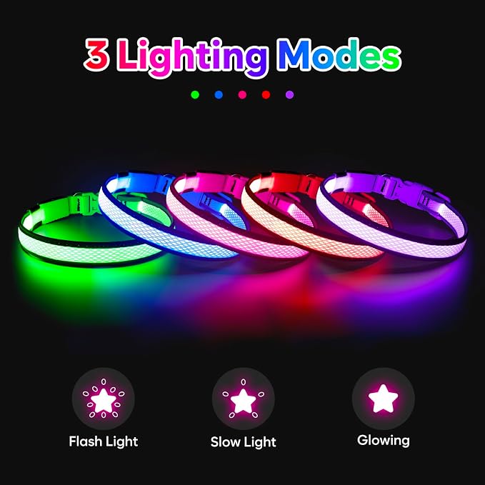 Flashseen LED Light Up Dog Collar, USB Rechargeable, Purple, S | Super Bright Lighted Dog Collar, Adjustable Breathable Mesh, Glow Collar for Dog Night Walking - Image 3