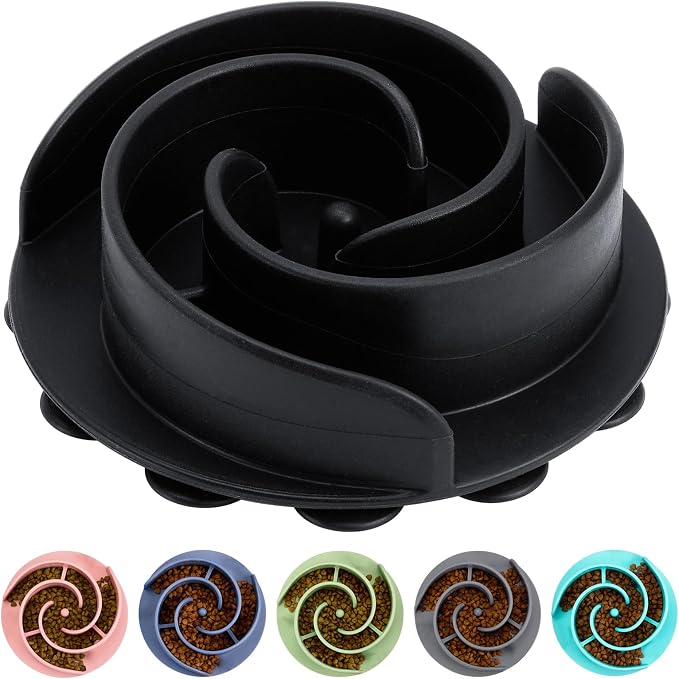 Slow Feeder Dog Bowls Insert, Bestalk Soft Silicone Slow Eating Feeder Insert with Suction Cups for Small, Medium and Large Dogs, Fit into Basic and Elevated Dog Bowls, Black by BESTALK