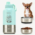 34oz Dog Water Bottle, Stainless Steel Dog Water Bottle Dispenser with Detachable Food & Water Bowls, Keeps Water Hot/Cold, for Walking, Hiking, Camping(Pale Blue) by Pawccoli