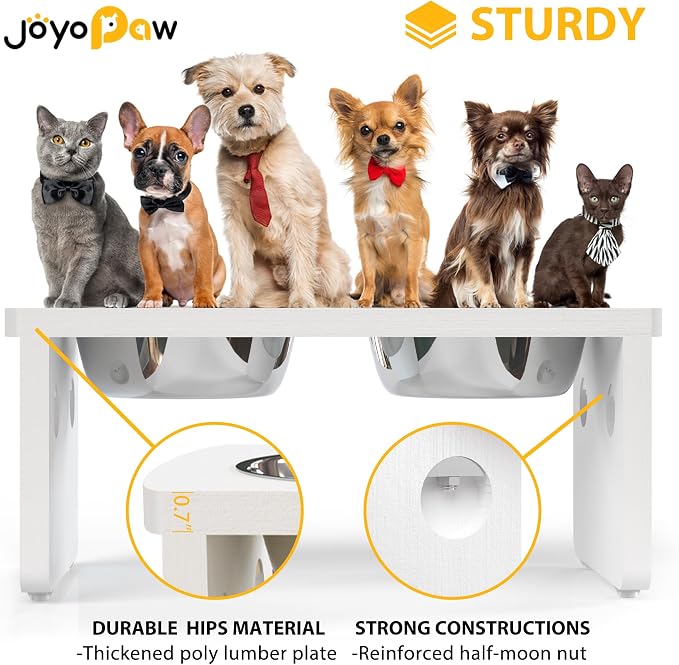 Elevated Dog Bowls, Waterproof Raised Dog Bowl for Medium Dogs, HIPS Poly Lumber Stand with 2 Stainless Steel Bowls, Indoor & Outdoor Use (7'' Tall-40 oz Bowl, White) - Image 4