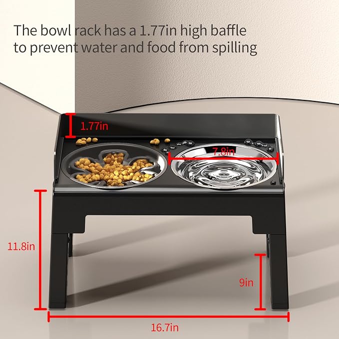 PAKEWAY Elevated Dog Bowls for Medium and Large Dogs, Spill-Proof Tiltable Dog Feeder with Slow Feeder Bowl and Stainless Steel Water Bowl, 6-Height Adjustable Raised Dog Bowl Stand - Image 3