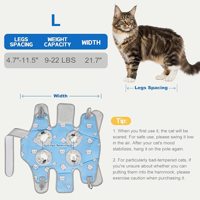 Supet Cat Grooming Hammock Harness for Nail Trimming, Kitten Care Sling | Small Dog Hanging Sling for Nail Clipping, Pet Restraint Holder for Medicine, Ear & Teeth Cleaning, Eye Care (BlueCat L) - Image 5