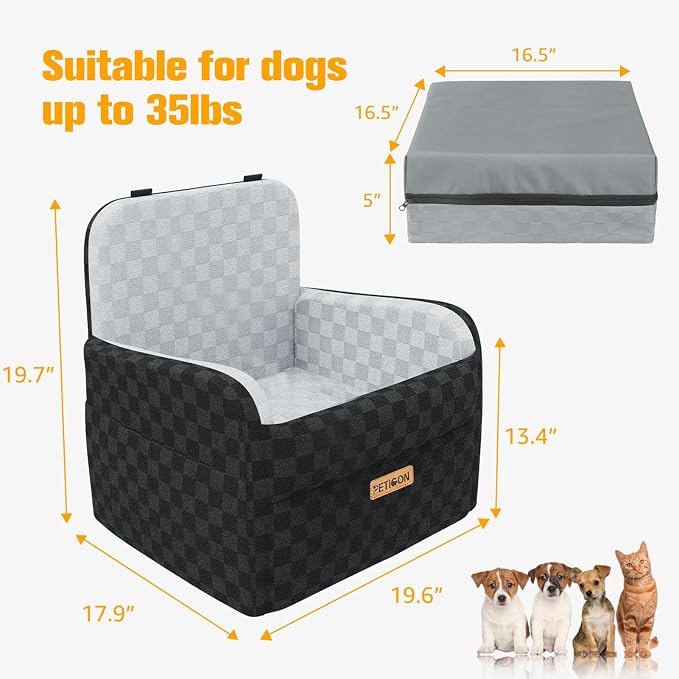 PETICON Waterproof Dog Car Seat for Small Medium Dogs, 5in Memory Foam | Pet Booster Seat for Dogs up to 35 lbs with Pockets, Detachable Washable Pet Carseat with Y-Shape Safety Belt - Image 4