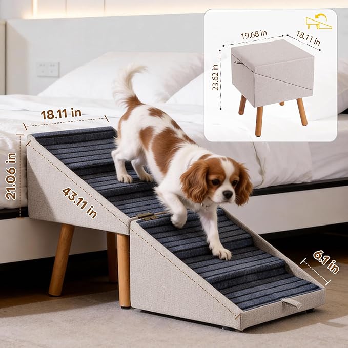 Dog Stairs for Beds, 2-in-1 Foldable Pet Ramp for Small Dogs | 250lbs Large Dog Steps , 21.06" H Non-Slip Pet Ramp for Bed Couch for Medium Large Small Dogs Bedside Table Convertible - Image 2