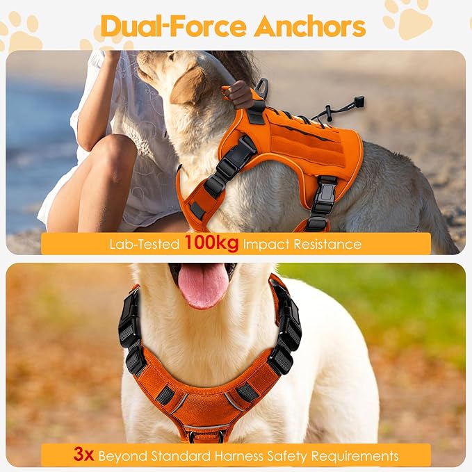 Heavy-Duty Tactical Dog Harness for Large Dogs, No Pull Adjustable Reflective Pet Vest with Molle System, K9 Military-Grade Control for Service Training, Outdoor & 10+ Breeds, Orange, Small - Image 4